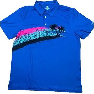 Chubbies Men's XL Polo Shirt Blue Casual Golf Palm Trees Beach Wave Performance‎